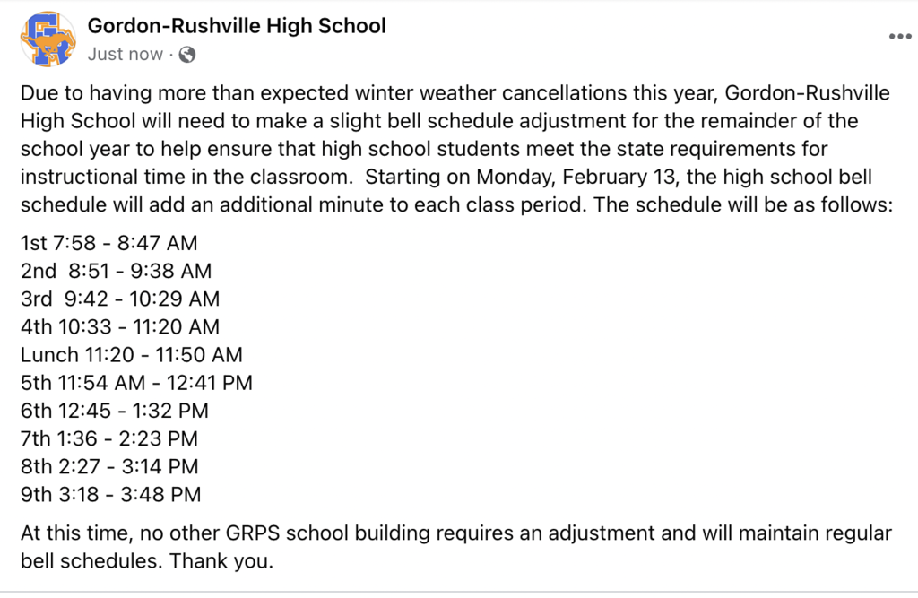 GRHS Bell Schedule